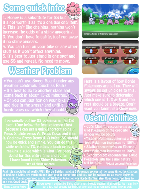 itsjustbry:  Bryan’s Horde Hunting Shiny Guide Here is my latest guide to help you guys get more Shiny Pokemon. Any questions, feel free to ask me. Enjoy and Good Luck! :) 