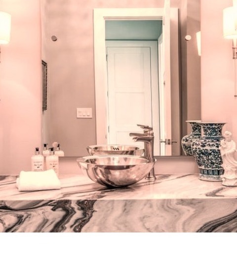 Powder Room - Bathroom Inspiration For A Large Transitional Dark Wood Floor And Brown Floor Powder Room