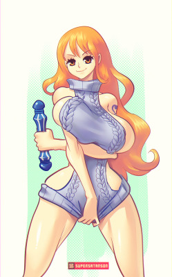 supersatansister:  Sweater Nami and her Weather Dildo.Voted by Patreon supporters!