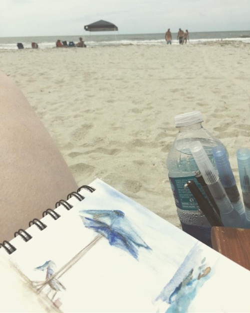 The #watercolor sketching on the beach begins . #artwork #sketching #beach #artistlife