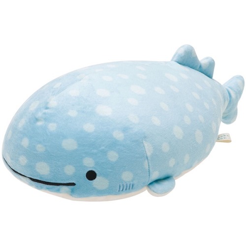 aitaikimochi:  San-X, the creators of Rilakkuma, will be releasing a new character called “Jinbei-San,” or Mr. Whale Shark!  This plush comes with a little pouch where you can place a mini plush (not included) in its belly. The plush is made from