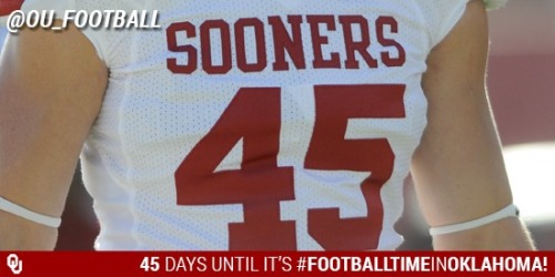 My cousin played football for OU,in honor of his jersey number and it being 45 days til OU football season kicksoff! Stoked!