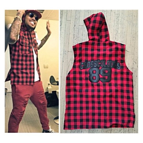 post from crosscoloursla : “Cross Colours Plaid Sleeveless Hoodie Vest - one of Breezy’s