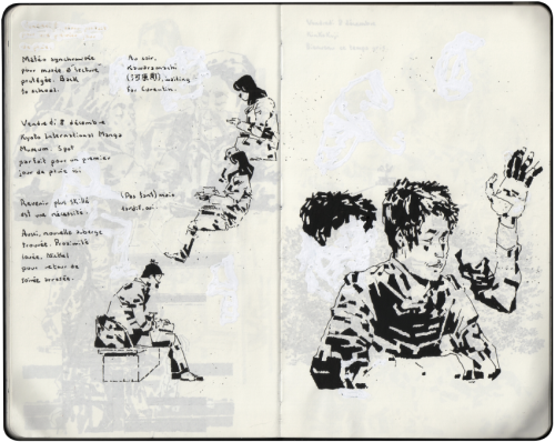 Kyoto’s people. Pages I did in coffee shops, museum or even in the train. これは、僕の秋のスケッチ。京都市で描きま