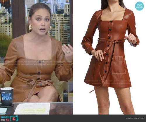 Vanessa’s brown square neck leather dress on Live with Kelly and Ryan Oz Faux Leather Belted D