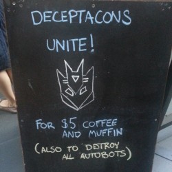 pinkymcpink:  Cool sign :) #cool #sign #signs #transformers #instapic #instadaily #nofilter #deceptacons #coffee #muffin #muffins #melbournevictoria #melbourne #melbournecity #autobots