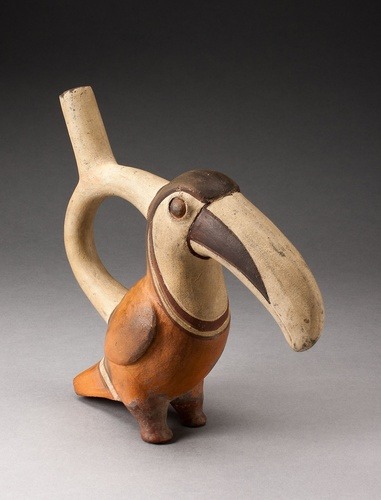 aic-americas:Handle Spout Vessel in Form of a Toucan, Moche, -100, Art Institute of Chicago: Arts of