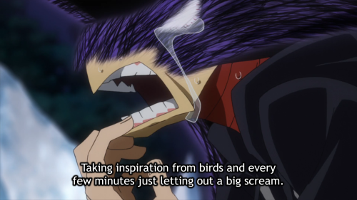 Tokoyami: Taking inspiration from birds and every few minutes just letting out a big scream.Source: 