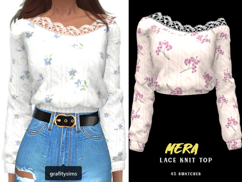 grafity-cc:Includes 4 items:Kirley Belted Jeans (40 swatches) [ DOWNLOAD ] ;Mera Lace Knit Top (45 s