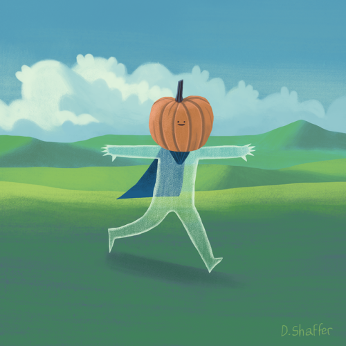 danielhshaffer: turned the lil pumpkin face meme into an illustration. he runs free in the hills now