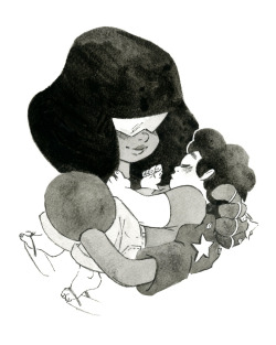 vanessamakesthings:  Speaking of fan art…  I love Steven Universe and I love that even though Garnet is a complete and total badass she still has such a huge soft spot for Steven and all his goofiness.  The characters on this show are all so wonderful,