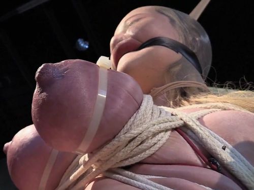 females-slaves:    The breasts of this bitch are subjected to painful treatment. Her tits are tight in ropes, plastic ties are tight in the middle of her udder.Pliers clamp her nipples, her breasts are beaten with a wooden spoon.   