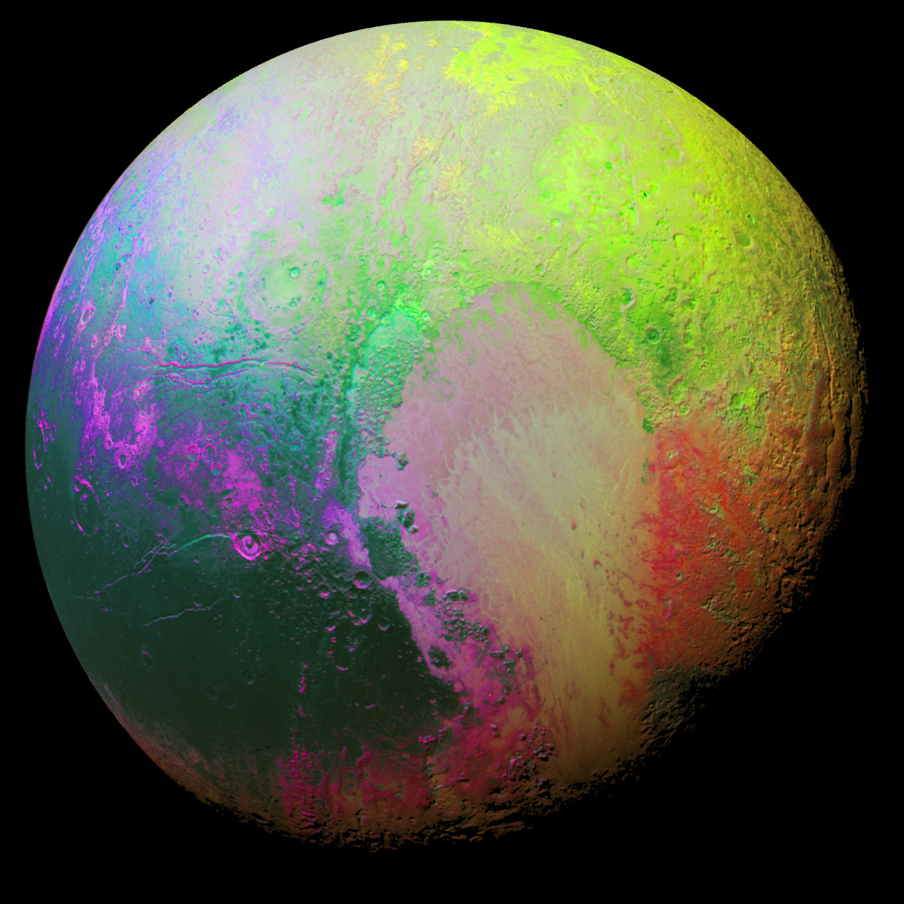 just–space:  Psychedelic Pluto : New Horizons scientists made this false color