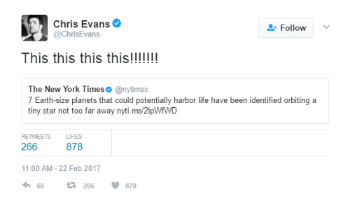 dailychrisrevans: Chris Evans’ tweet. / The New York Times’ tweet.