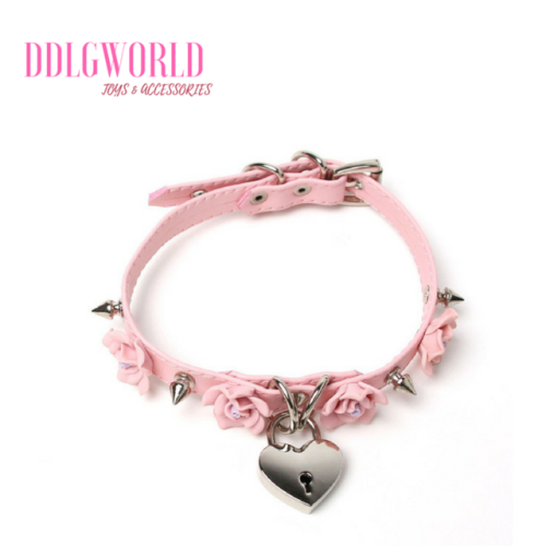 ddlgworldstore:  Lockable Rose Petal Faux Leather DDLG Collar (x)Super cute new collar with attatched rose petals & spikes; also comes with a key to unlock the heart padlock! Free International Shipping! 
