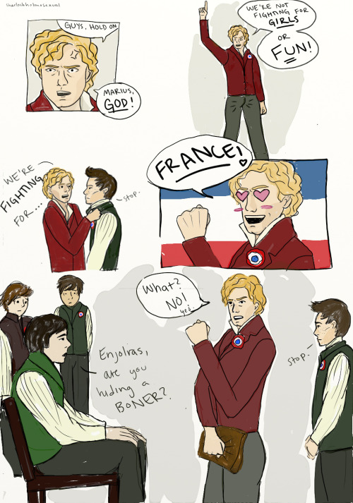 sherlockholmosexual:Enjolras Fights for FRANCE (by sherlockholmosexual) | requested by g4vroche 