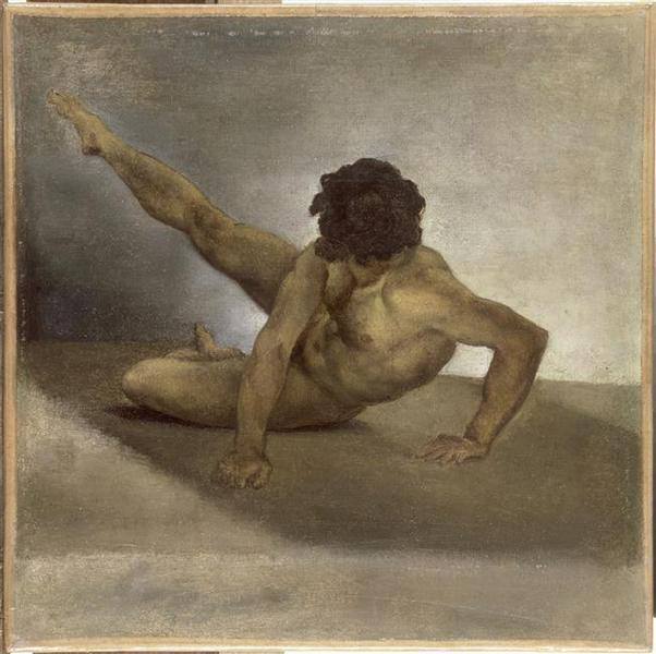 academicstudypainting:    Théodore GéricaultHomme nu renversé sur le sol ; Figure