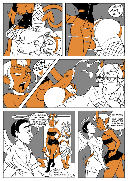 inkstash:  inkstash:  A commissions Halloween comic starring Iniquity the succubus and her mortal FWB Rosa. She tried to stay incognito, but it’s hard to keep your concentration around so much TnA.  It’s Halloween Eve so here’s a reblog of a themed