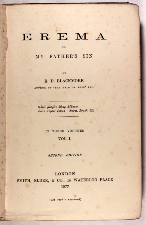 Erema or My Father’s Sin RD BlackmoreMixed editions three decker novel made up of the second, 