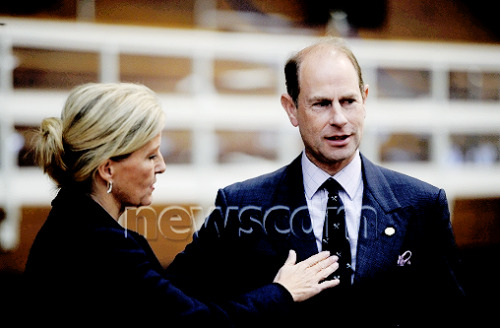Her Royal Highness The Countess of Wessex adjusting the tie of her husband, His Royal Highness The E
