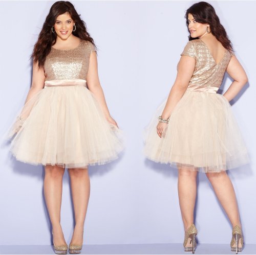 plussizeebony:  Denise Bidot in Trixxi Plus Size Dress, Cap-Sleeve Sequin Tulle A-Line