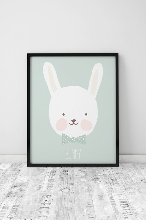 Nursery print, Nursery printable poster, Nursery art, Kids room decor, Cute bunny print, baby boy nu