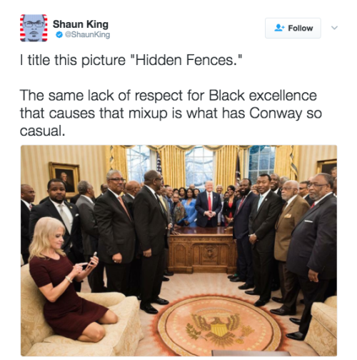 People are mad because Kellyanne Conway had her feet on the couch during Trump’s meeting with HBCU l