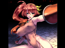 Sexy oppai female hentai warrior prepared to due her Queenâ€™s bidding from the animated hentai scrolling fighter game Queen&rsquo;s Axe.