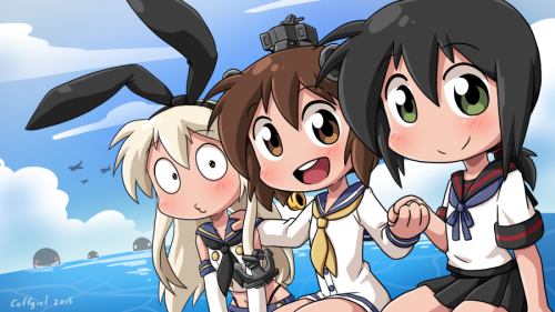 Shimakaze, Yukikaze and FubukiFirst time I draw them with color!