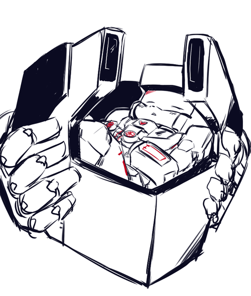 trailbreakerofficial:  And because Megs can take his helmet off, Kevlar can also do this:   baby in a bucket  