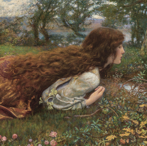 mysteriousartcentury:Edward Robert Hughes (1851-1914), The Princess Out of School, 1901, gouache and