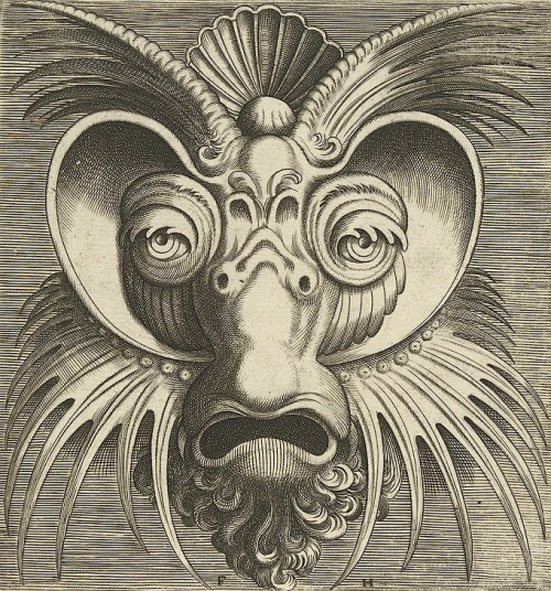 magictransistor:  Frans Huys (After Cornelis Floris), Grotesque mask heads, Antwerp, 1555.