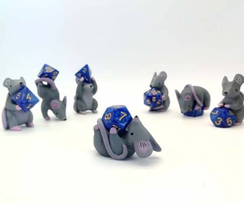 lesbeauan: cotino: DICE MICE!!!!!! [Image description: Four photos of a set of seven small, sculpted