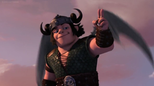 a screencap of Snotlout smirking while giving a salute.