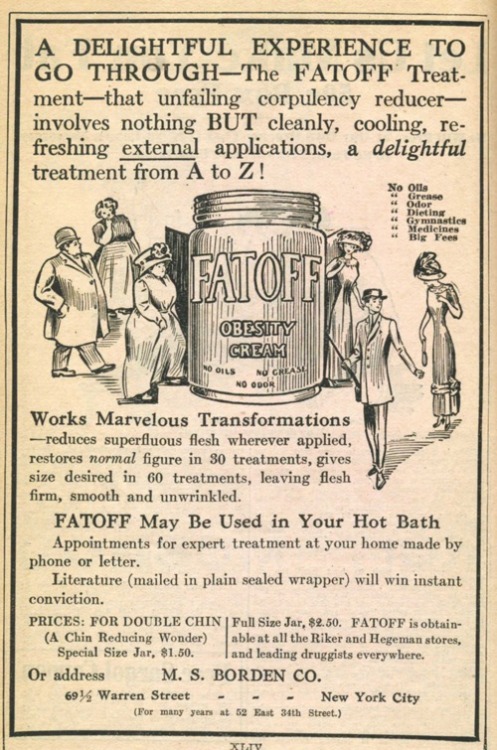 Early 1900’s advertisement for M.S. Borden’s Fatoff Obesity Cream which sold for $2.50 a