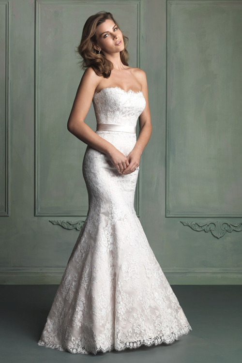 lace strapless 2014 sash trumpet wedding dress