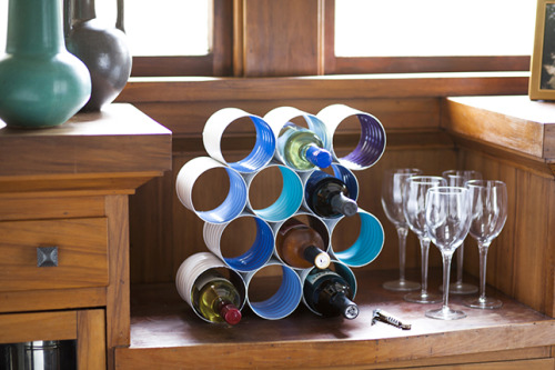 niftyncrafty:  DIY Coffee Can Wine Rack | Brit + Co Am defiantly making this but for my yarn in