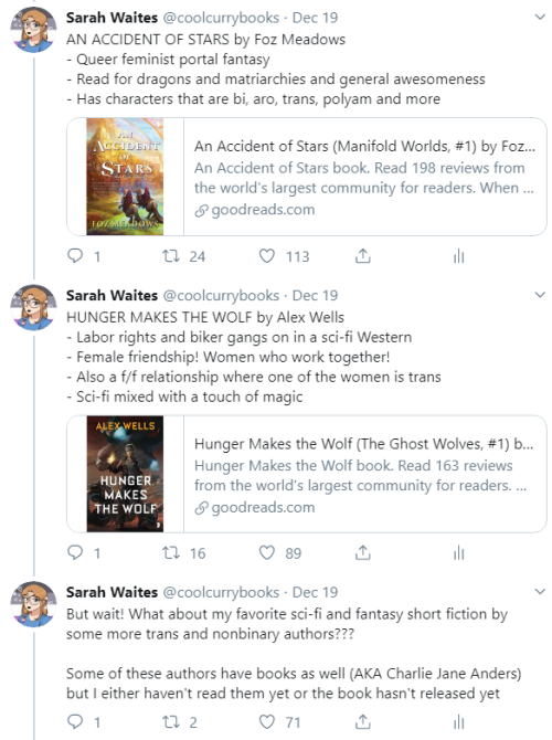 coolcurrybooks: Screenshots from my Twitter thread recommending science fiction and fantasy stories