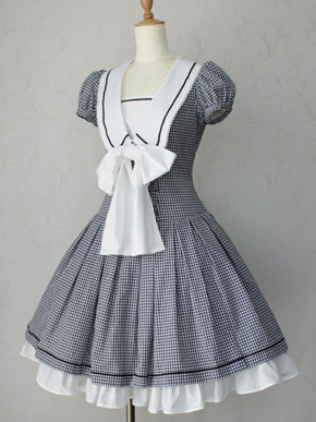 heckyeahlolitafashion:  Victorian MaidenGingham Marine Ribbon Dress 
