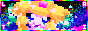 an animated button with a rainbow border pixel art of Jirachi floating from side to side in space