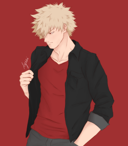 toshinorii-yagi:  nekolyssi:You ever just look at Bakugou Katsuki and think to yourself…How dare he? I love the anatomy on him and his hair looks so nice! I also love that you have used dark-red lines for it. It works so well with the background. ❤