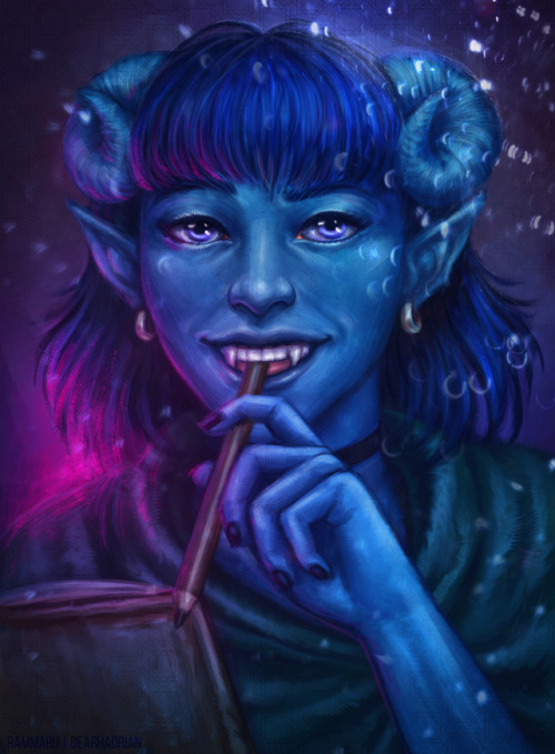 dearhadrian:Just a lil blue tiefling with a big heart.