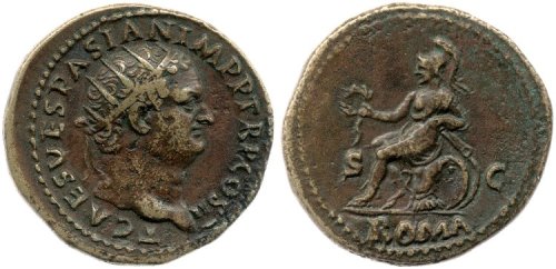 Coins with laureate, radiate, or diademed heads of emperors (obverse) and the goddess Roma (reverse)
