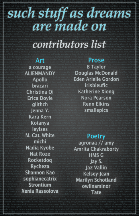 such stuff as dreams are made on is pleased to announce its official list of zine contributors! We r