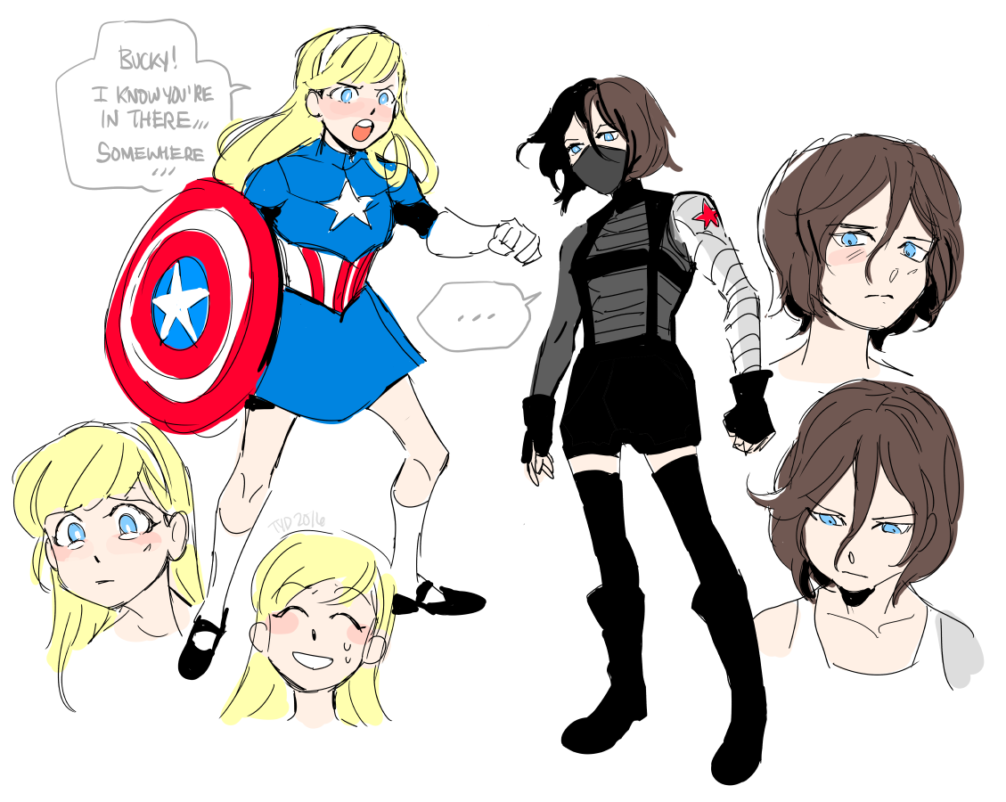 theyoungdoyley:  captain america magical girl AU - steve, sam, and bucky  Really,