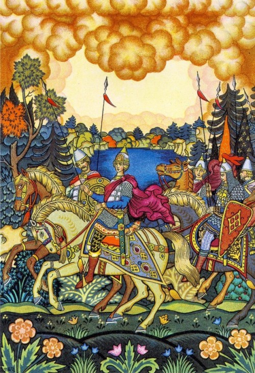 russian-style:Boris Zvorykin - Illustration to “The Tale of the Dead Princess and Seven Knight