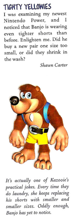 found-in-retro-game-mags:A letter about Banjo’s tight shorts from