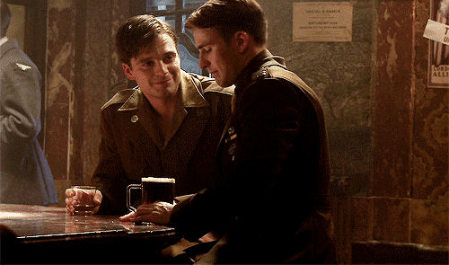 overachievious:  #the way bucky’s looking at him  #sitting there drinking hard