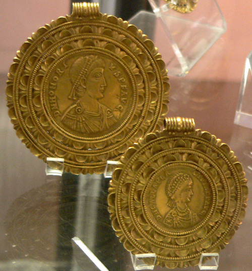Medaillons of Western Roman Emperor Honorius and his sister Galla Placidia,384-425