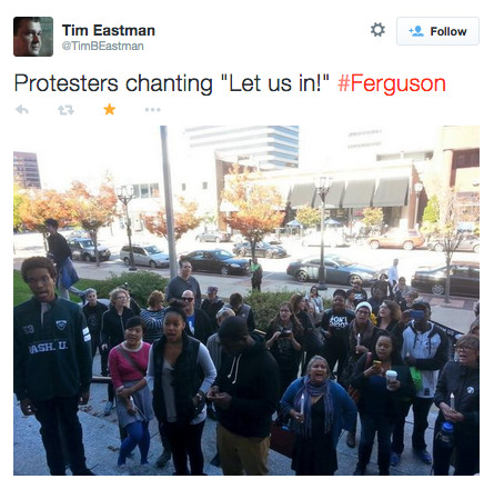 socialjusticekoolaid:   Today in #FergusonOctober (10.22.14): Day 75 and the resistance continues. After being denied entrance to a public meeting, protesters in St Louis occupy the county police headquarters, demanding justice for Mike Brown and for